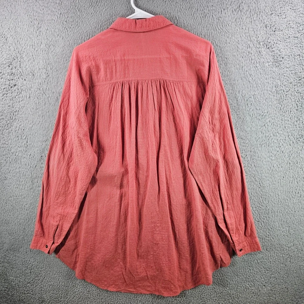Free People‎ Womens Oversized Button Down Shirt Coral Textured Cotton Small